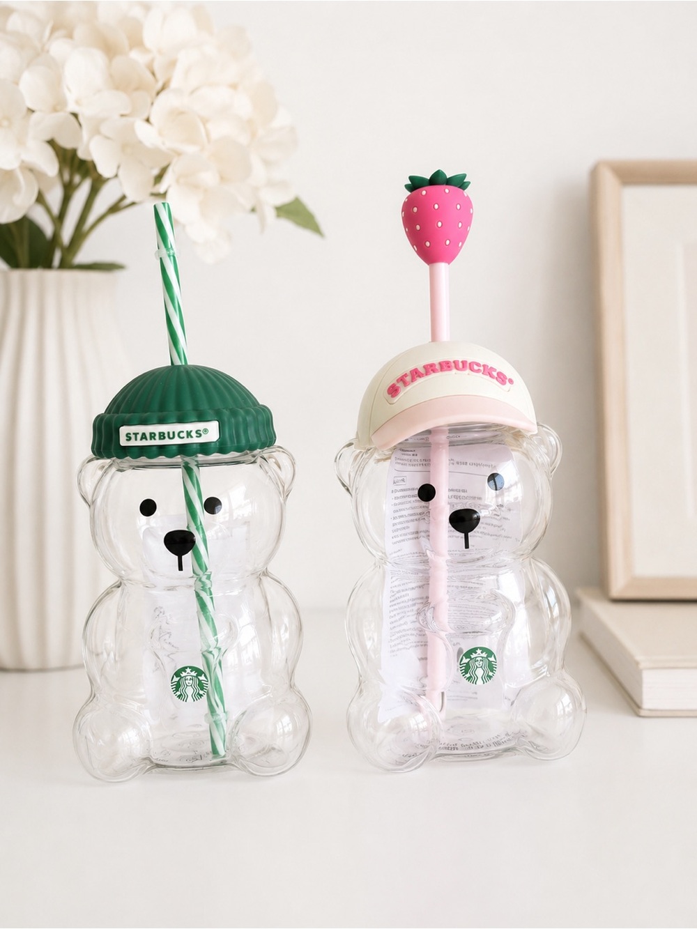 Starbucks Kids Bear Straw Cup - Green & Pink Accent Bottles each